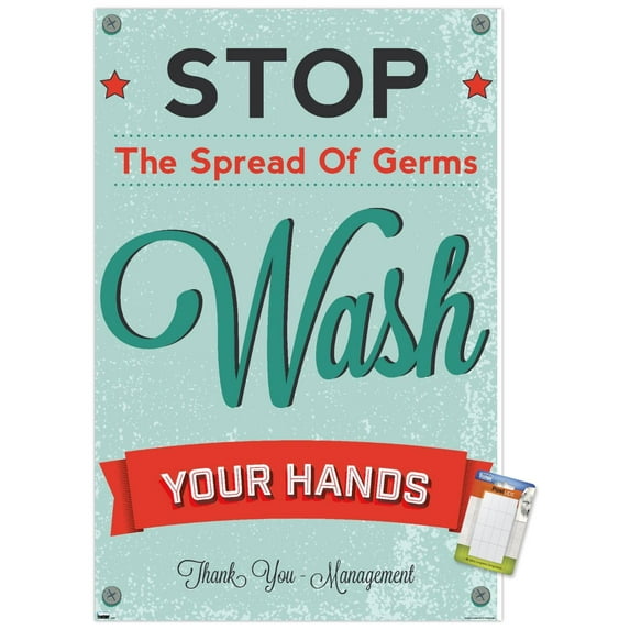 Stop The Spread of Germs - Wash Your Hands Wall Poster, 22.375" x 34"
