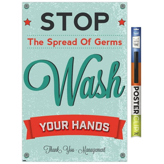Stop The Spread of Germs - Wash Your Hands Wall Poster, 22.375" x 34"