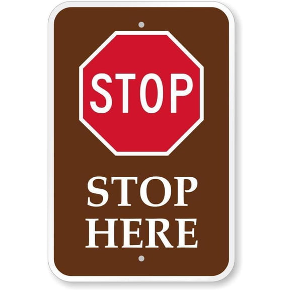Stop Here Traffic Sign - Heavy-Duty Metal 8x12 Inch with Red Octagonal Stop Bar White Lettering - Clear Directional Arrow for Campgrounds, Parking Lots, Residential Areas