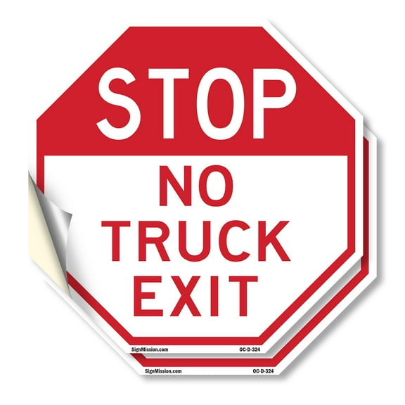 Stop No Truck Exit (2 Pack) 10 inch X 10 inch Octagon Vinyl Label Decal Sticker Weather Resistant, UV Protected for Workplace, Private Property, and Construction Site, Made in the USA