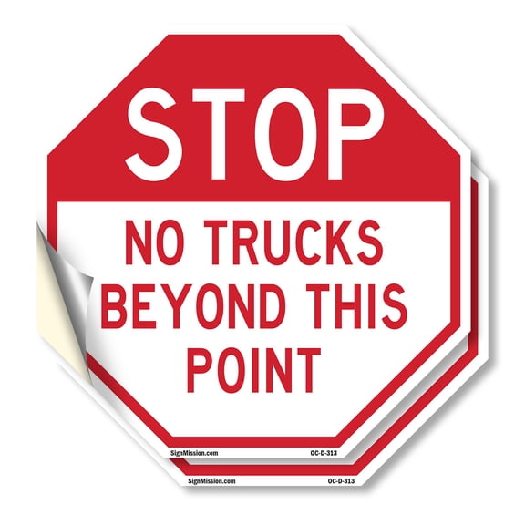 Stop No Trucks Beyond This Point (2 Pack) 10 inch X 10 inch Octagon Vinyl Label Decal Sticker Weather Resistant, UV Protected for Workplace, Private Property, and Construction Site,