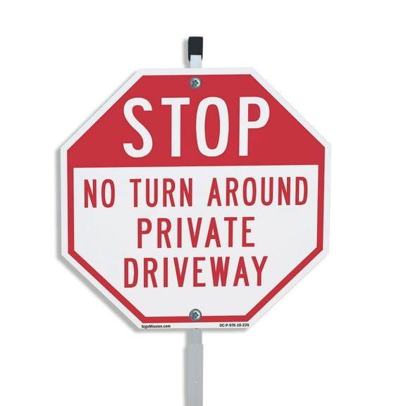 Stop No Turn Around Private Driveway 10 inch X 10 inch Octagon Aluminum Metal Signs with Aluminum Mounting Stake Weather Resistant UV Protected for Workplace Private Property and