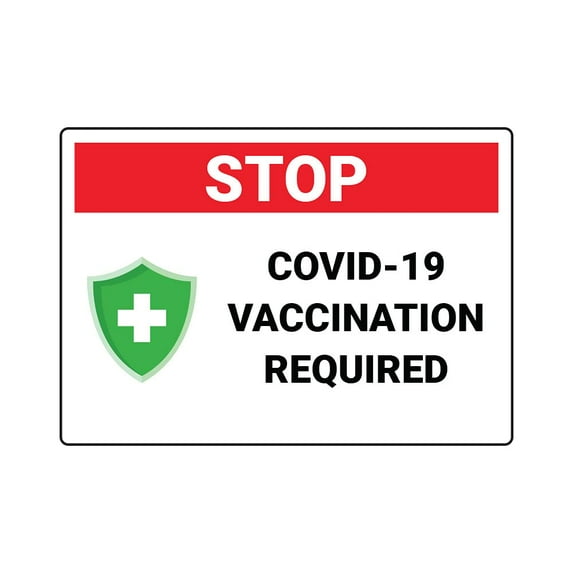 Stop Vaccination Required Window Sticker - Pack of 10 Decals - Red and White Design - 10 x 7 Inch Rectangle - Indoor Only - Removable Adhesive Vinyl - Online Labels