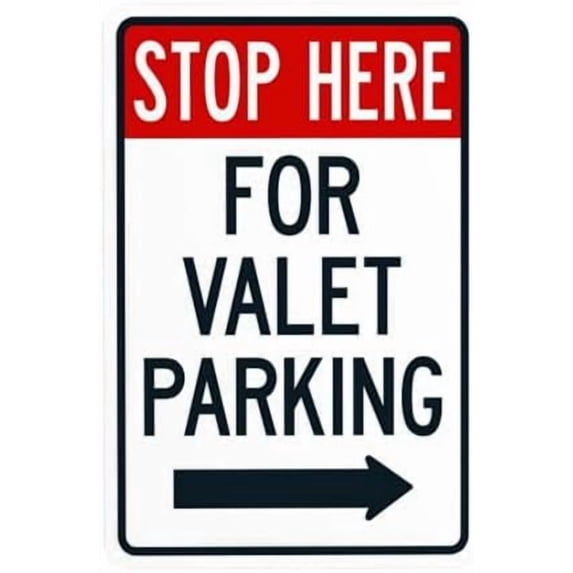 Stop Here For Valet Parking With Left Arrow Warning,Valet Parking Security Metal Signs for Busines Home Outdoor Indoor Garage Street Wall Caution Decor 8 x 12 Inch