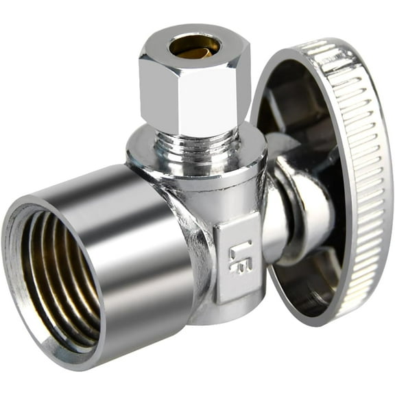 Stop Valves, 1/2" × 3/8" Angle Stop Valve, 1/2" FIP Angle Input, 3/8" OD Compression Output, 1/4 Turn, Chrome Plated Brass for Kitchen, Faucet, Toilet Valves