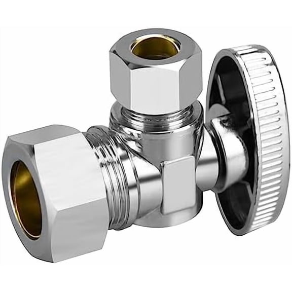Stop Valves, 1/2" × 3/8" Angle Stop Valve, 1/2" Nominal (5/8" OD Comp.) Angle Input, 3/8" OD Compression Output, 1/4 Turn, Chrome Plated Brass for Kitchen, Faucet, Toilet Valves