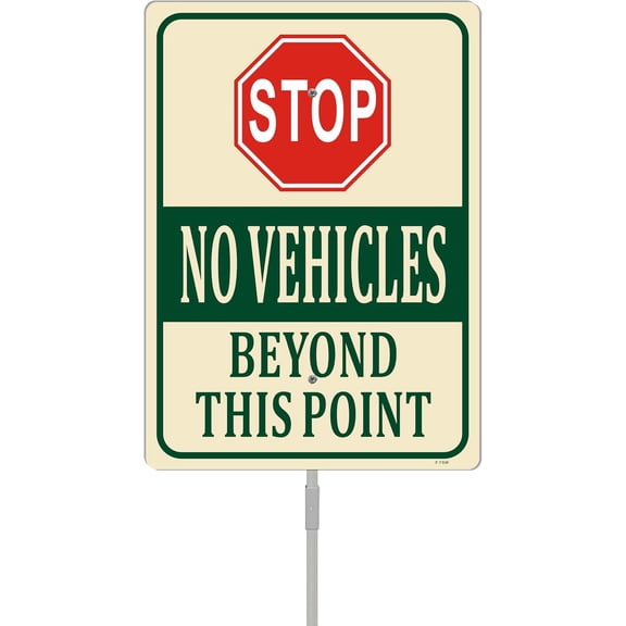 Stop No Vehicles Beyond This Point Sign No Traffic Entry Allowed 14" x 10" With 35" Long Metal Stake Private Property Driveway Road No Trespassing With Stand Aluminum Outdoor Yard Business Home