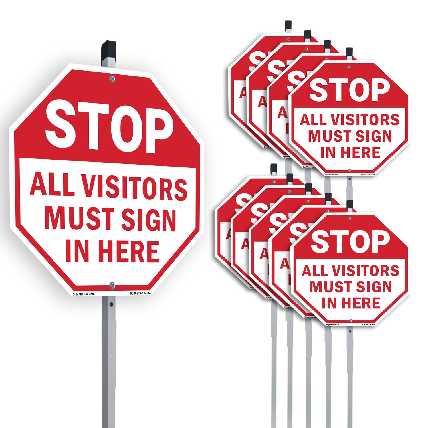 Stop All Visitors Must Sign in Here (10 Pack) 10 inch X 10 inch Octagon ...