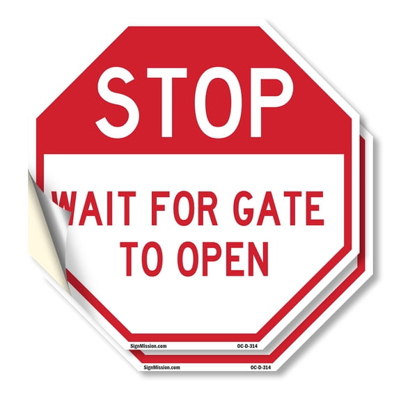 Stop Wait for Gate to Open (2 Pack) 18 inch X 18 inch Octagon Vinyl Label Decal Sticker Weather Resistant, UV Protected for Workplace, Private Property, and Construction Site, Made in