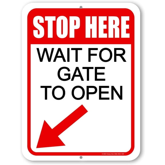 Stop Here Wait for Gate to Open 8"x12" Inch Yard Decor Security Sign Gate Sign Sign age for Commercial Buildings,Business Warning Sign Funny Home Club bar Wall Art Decoration Retro Metal Tin Signs