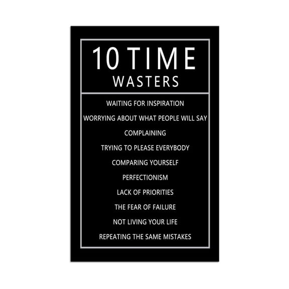 Stop Wasting Time Wall Art - Motivational Quote on Canvas, Inspirational Poster for Office, Study, Gym, Procrastination Help and Personal Growth Gift