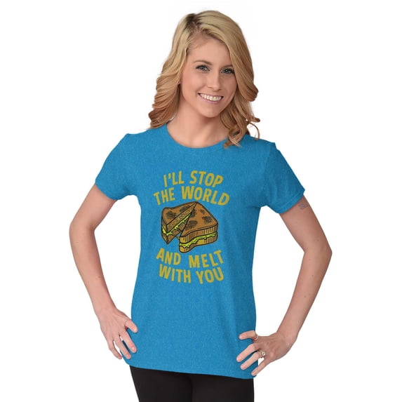 Stop World Melt You Grilled Cheese Womens Fitted Plus Size Graphic Tee Brisco Brands 2X
