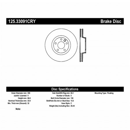StopTech 125.33091CRY High Carbon Alloy Cryogenic Treated Disc Fits select: 2007-2015 AUDI Q7, 2008-2018 PORSCHE CAYENNE