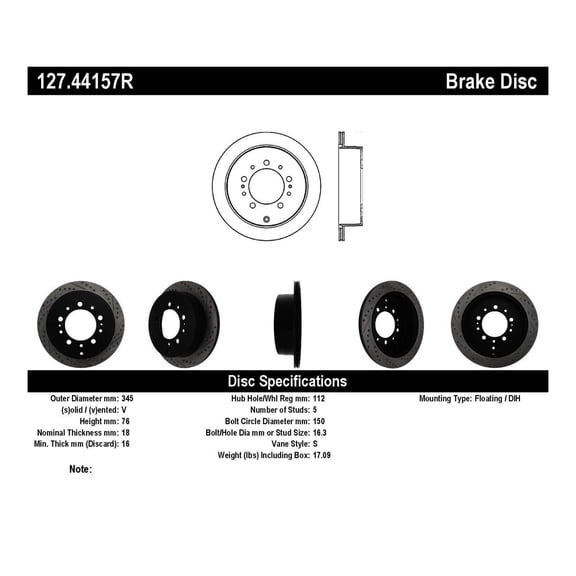 StopTech 127.44157R StopTech Sport Rotors; Drilled And Slotted; Rear Right; Fits select: 2007-2021 TOYOTA TUNDRA, 2008-2022 TOYOTA SEQUOIA