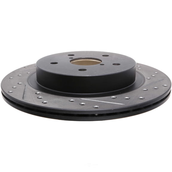 StopTech 127.47037L Sport Cross-Drilled & Slotted Disc Brake Rotors, European style brake pad