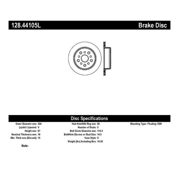 StopTech 128.44105L StopTech Sport Rotors; Drilled; Rear Left;12.76 in. Dia.; 2.66 in. Height; Fits select: 1994-1996 TOYOTA SUPRA SPORT ROOF, 1993 TOYOTA SUPRA