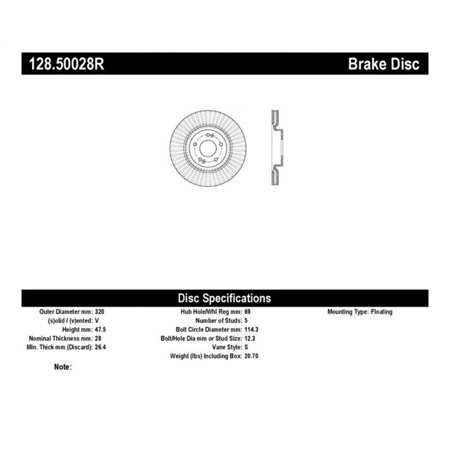 StopTech Drilled Sport Brake Rotor - 128.50028R Fits select: 2016-2019 HYUNDAI SONATA, 2017-2020 KIA SPORTAGE