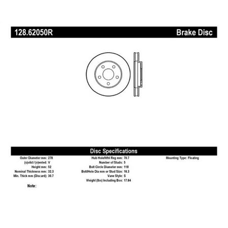 StopTech 128.62050R StopTech Sport Rotors; Drilled; Front Right;10.94 in. Dia.; 2.05 in. Height;