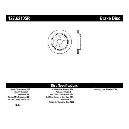 StopTech Slotted & Drilled Sport Brake Rotor Fits select: 2013-2015 CHEVROLET CAMARO, 2008 CADILLAC CTS