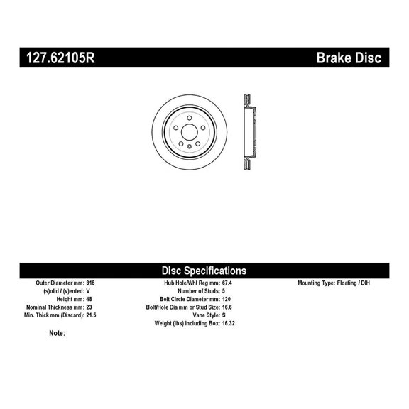 StopTech Slotted & Drilled Sport Brake Rotor Fits select: 2013-2015 CHEVROLET CAMARO, 2008 CADILLAC CTS