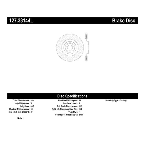 StopTech Slotted & Drilled Sport Brake Rotor Fits select: 2018-2023 VOLKSWAGEN TIGUAN, 2015-2023 VOLKSWAGEN GTI