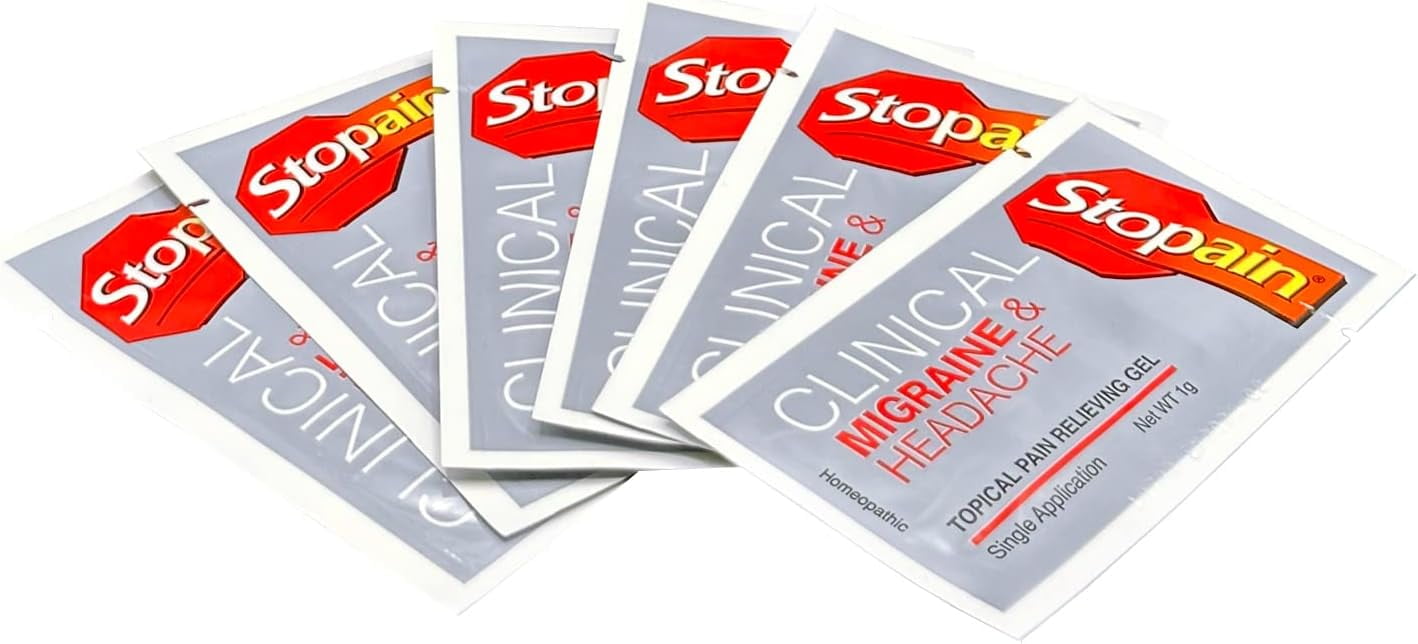 Stopain Migraine, Headache Pain Relief, 6 Clinical Gel Packets, USA Made, Max Strength Fast Acting, Research Proven Effective At Any Stage, No Known Side Effects or Drug Interactions, HSA FSA Approved