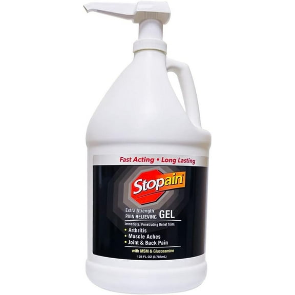 Stopain Pain Relief Gel 1 Gallon, USA Made, Max Strength Fast Acting With Menthol, Glucosamine, MSM For Back Pain, Athritis, Knee, Joint, Neck Pain, HSA FSA Approved OTC Topical Analgesic Product