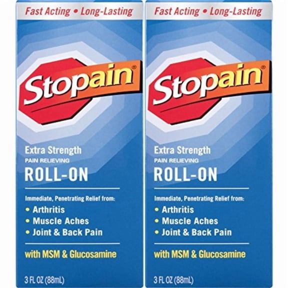 Stopain Pain Relief Roll On Gel 3oz (2 Pack) USA Made, Max Strength Fast Acting with MSM, Glucosamine, Menthol for Arthritis, Lower Back, Knee, Neck, HSA FSA Approved Topical Analgesic Products