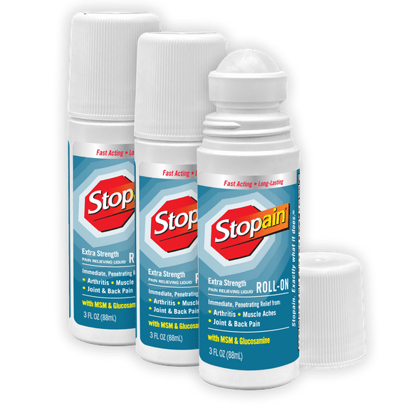 Stopain Pain Relief Roll On Gel 3oz 3 Pack Max Strength Fast Acting ...