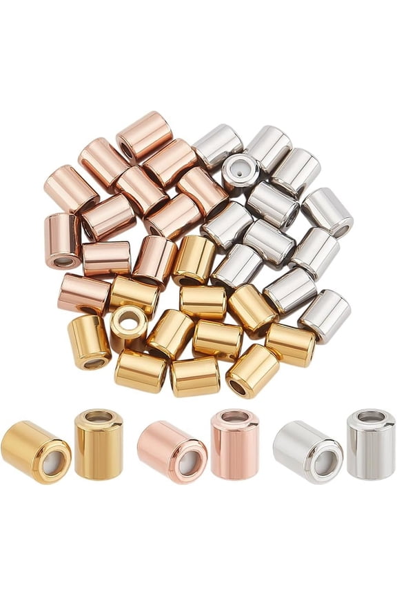 Stopper Beads 36pcs 3 Colors Column Positioning Spacer Beads Adjustable Slider Beads Rubber Beads Stainless Steel Spacer Beads for DIY Jewelry Making Bracelet Necklace Ends 43mm
