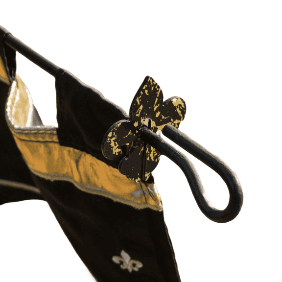 Stops Garden Flags From Flying Away! Black/Gold Fleur de lis brand