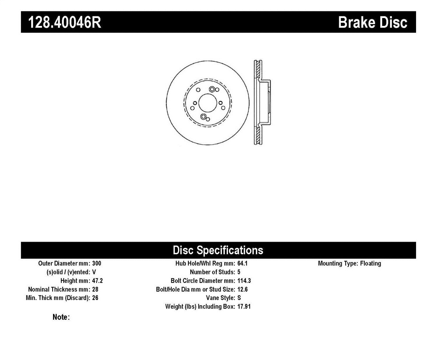 Stoptech 128.40046R Auto Part Fits select: 2008-2012 HONDA ACCORD EXL, 2003-2008 HONDA PILOT