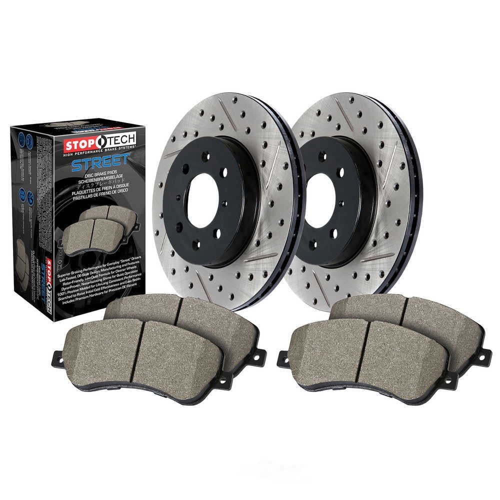 StopTech 938.34510 Street - 2 Wheel Disc Brake Kits with Cross-Drilled & Slotted Rotors
