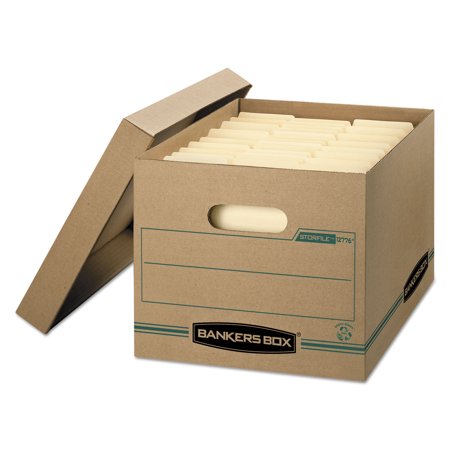 Bankers Box Basic Duty Letter/Legal Size File Storage Box, 12 X 10 X 15 in, 450 lb, Kraft/Green, Pack of 12