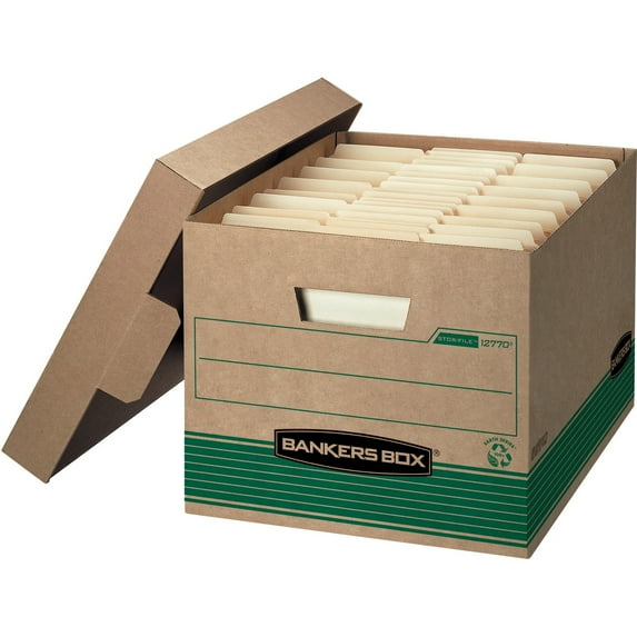Fellowes Storage File Boxes w/Lid 550 lb 12"x15"x10" 20/CT Kraft/GN 1277008
