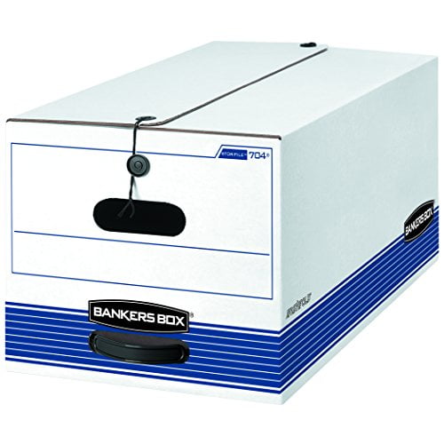 Bankers Box® Stor/File™ Stringed Medium-Duty Storage Boxes, Letter Size, 10" x 12" x 24", White/Blue, Case Of 20