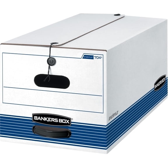 Bankers Box Stor/File Stringed Medium-Duty Storage Boxes, Letter Size, 10" x 12" x 24", White/Blue, Case Of 20