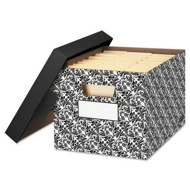 Stor/file Decorative Medium-Duty Storage Box, Letter/legal Files, 12.5" X 16.25" X 10.5", Black/white Brocade Design, 4/ct | Bundle of 10 Cartons
