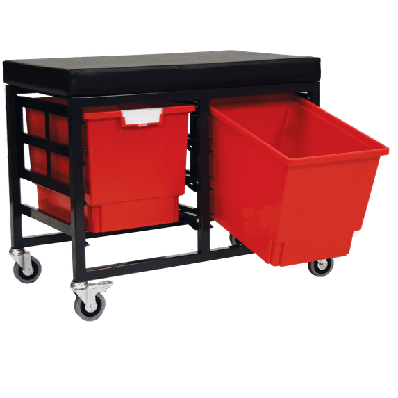 StorBenchSeat w/Cushioned Seat and 2 Storsystem Trays and Bins-Red