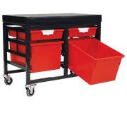 StorBenchSeat w/Cushioned Seat and 4 Storsystem Trays and Bins-Red