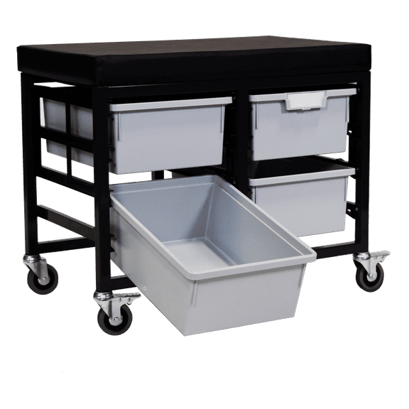 StorBenchSeat w/Cushioned Seat and 6 Storsystem Trays and Bins-Gray