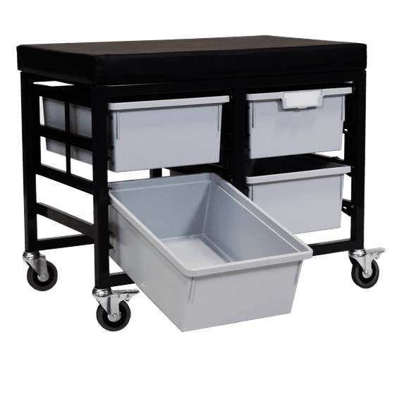StorBenchSeat w/Cushioned Seat and 6 Storsystem Trays and Bins-Gray
