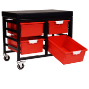 StorBenchSeat w/Cushioned Seat and 6 Storsystem Trays and Bins-Red