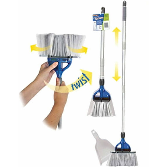 StorMate Broom - Grey and Blue Aluminum Extendable and Collapsible Broom for RV / Marine / Home Use - Thetford 36772