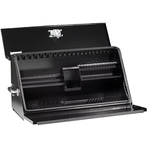StorSmart 23" Black Steel Toolbox – Split-Lid Tray, Weather-Resistant, Truck & Shop Organizer
