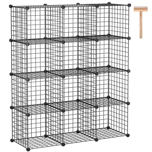 Black 12-Cube Modular Metal Wire Storage Shelf Unit for Bedroom Office Closet