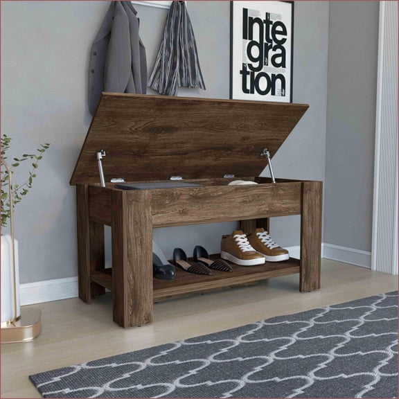 Storage Accent Table with Lift Top, Shoe Rack  for Doorway, Living Room, Bedroom | Dark Brown | Wood
