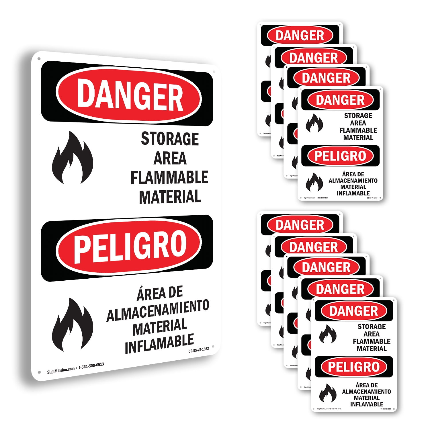Storage Area Flammable Material Bilingual OSHA Danger Aluminum Sign 10 ...