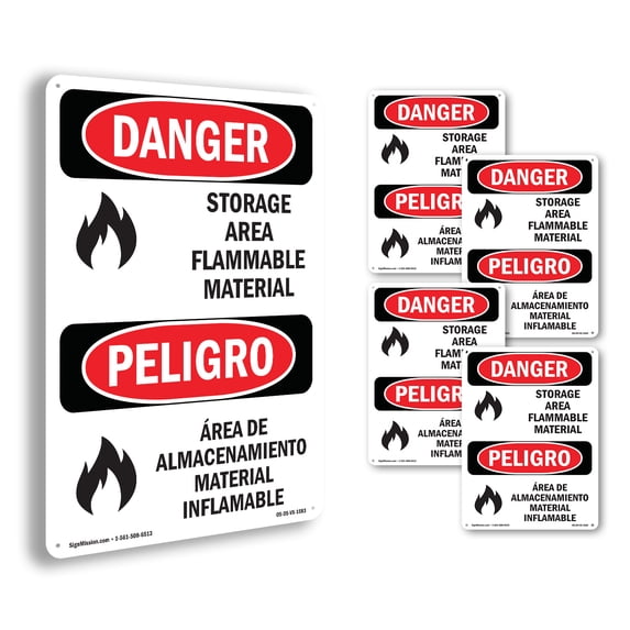 Storage Area Flammable Material Bilingual OSHA Danger Rigid Plastic ...