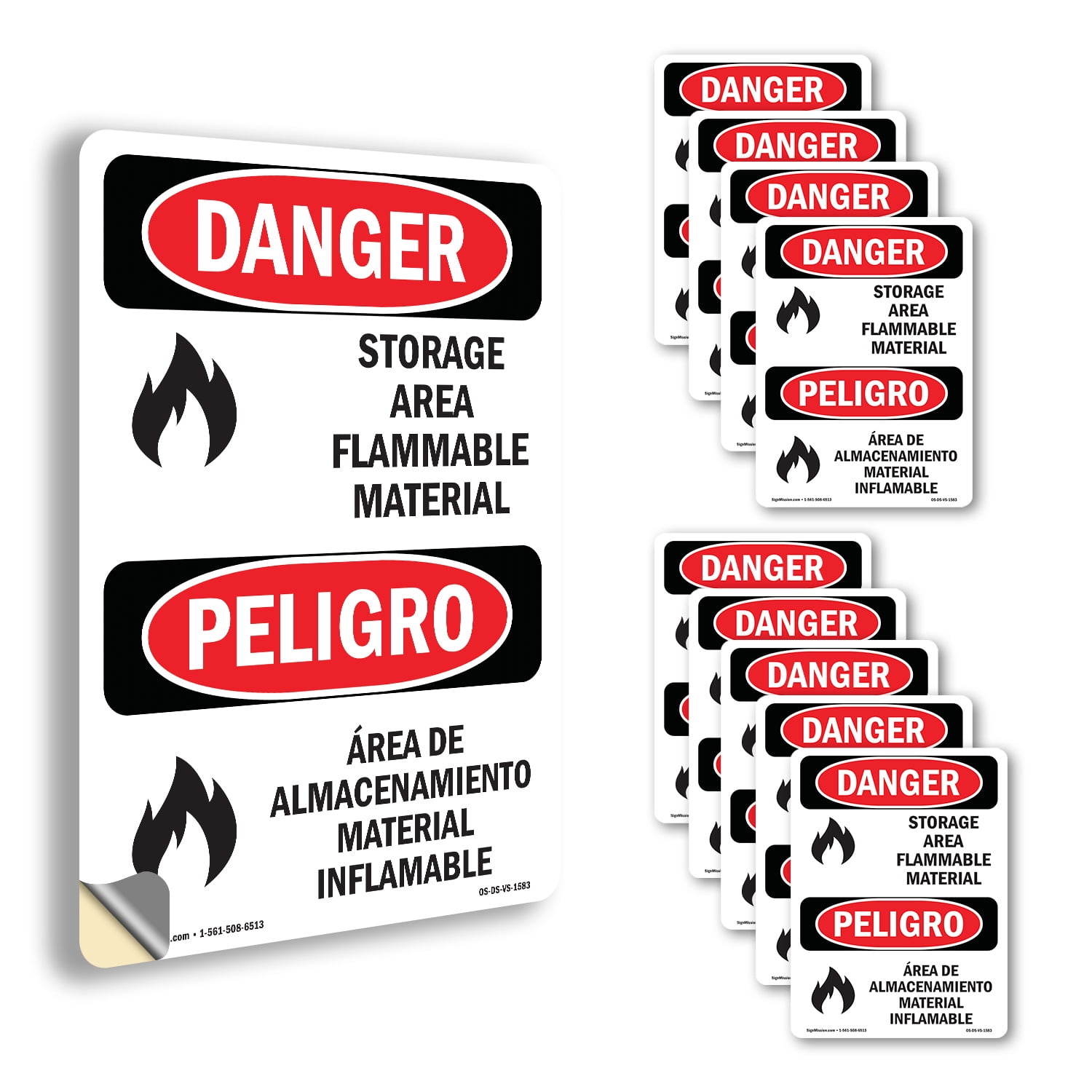 Storage Area Flammable Material Bilingual OSHA Danger Vinyl Decal Label ...